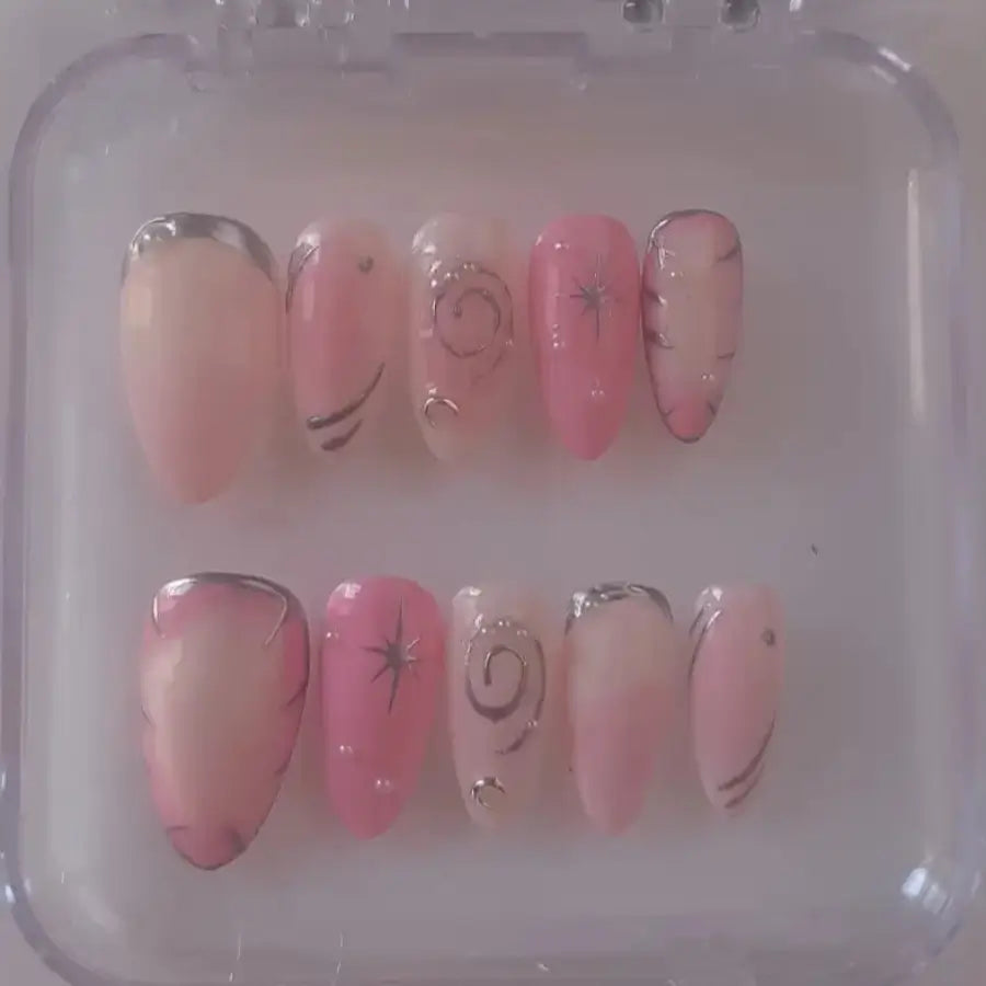 Press-on nails Candy Galaxy design métallisé