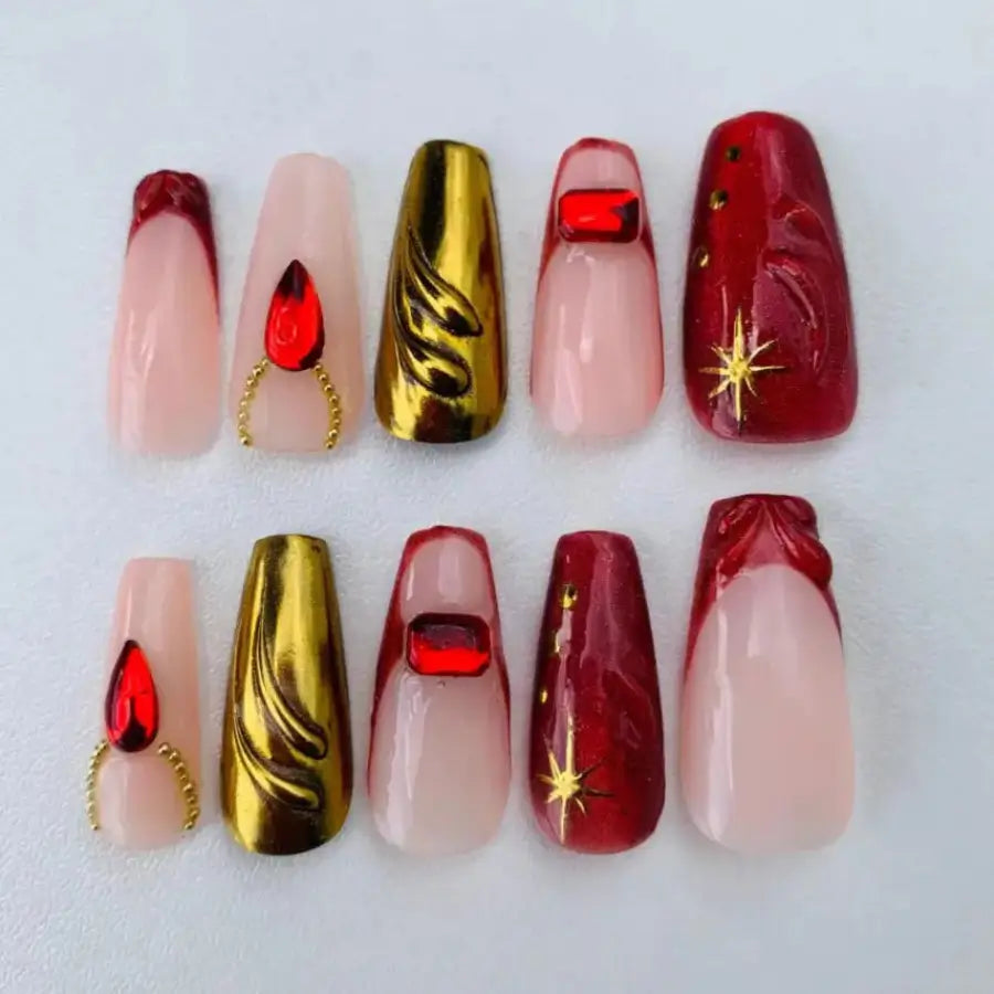 Faux ongles Royal Garnet moderne énergique rouge