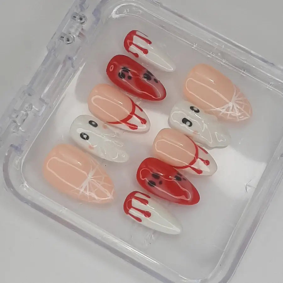 vue détaillée des faux ongles funny ghosts halloween