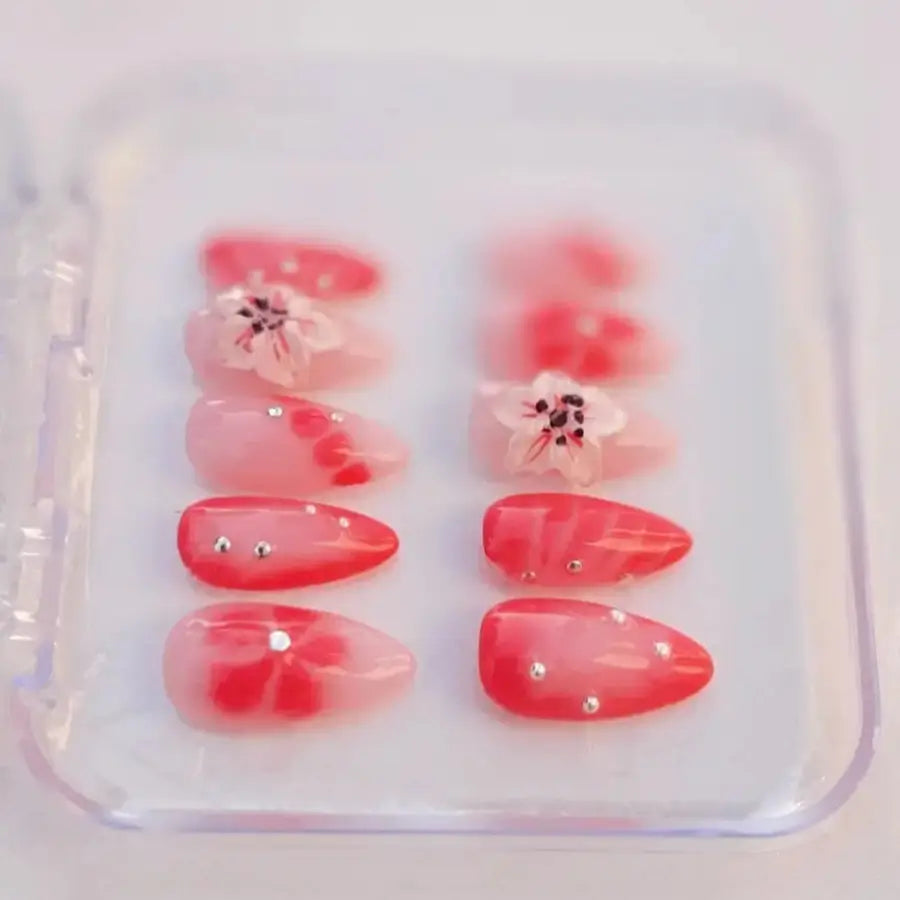 Faux ongles Kaymie rose corail fleur 3D blooming gel sophistiqués