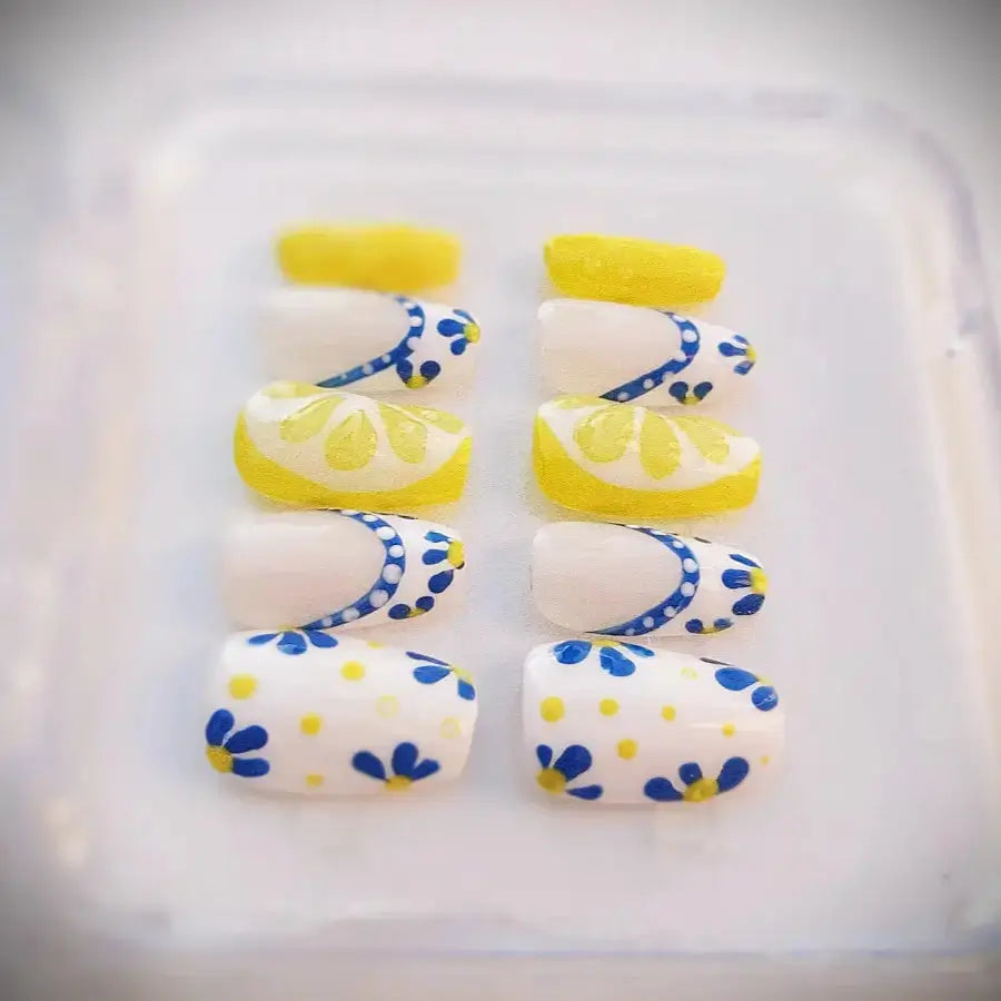 Vue détaillée Complice jaune blanc bleu citronné