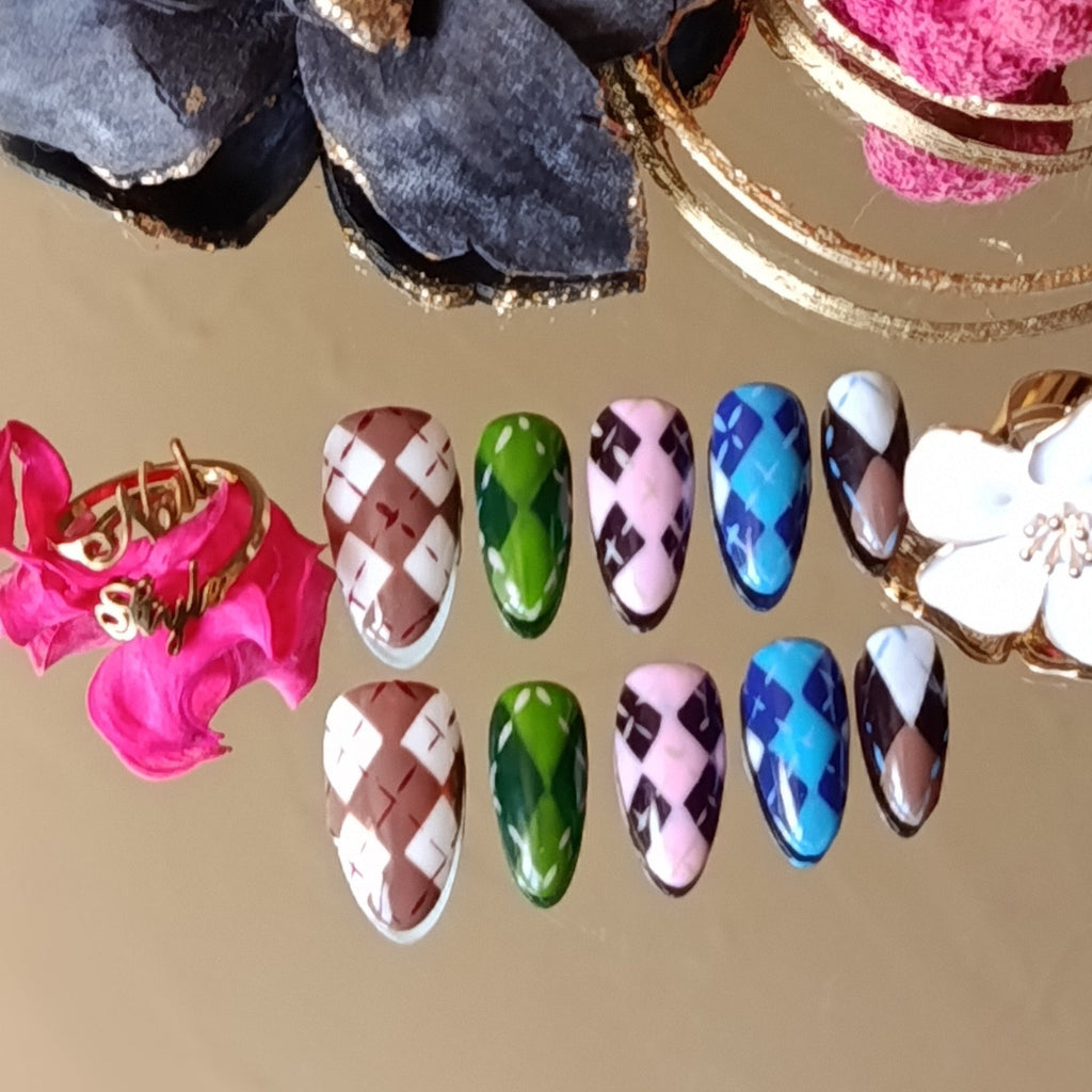 faux ongles provenant de france, style jacquard, réutilisables.