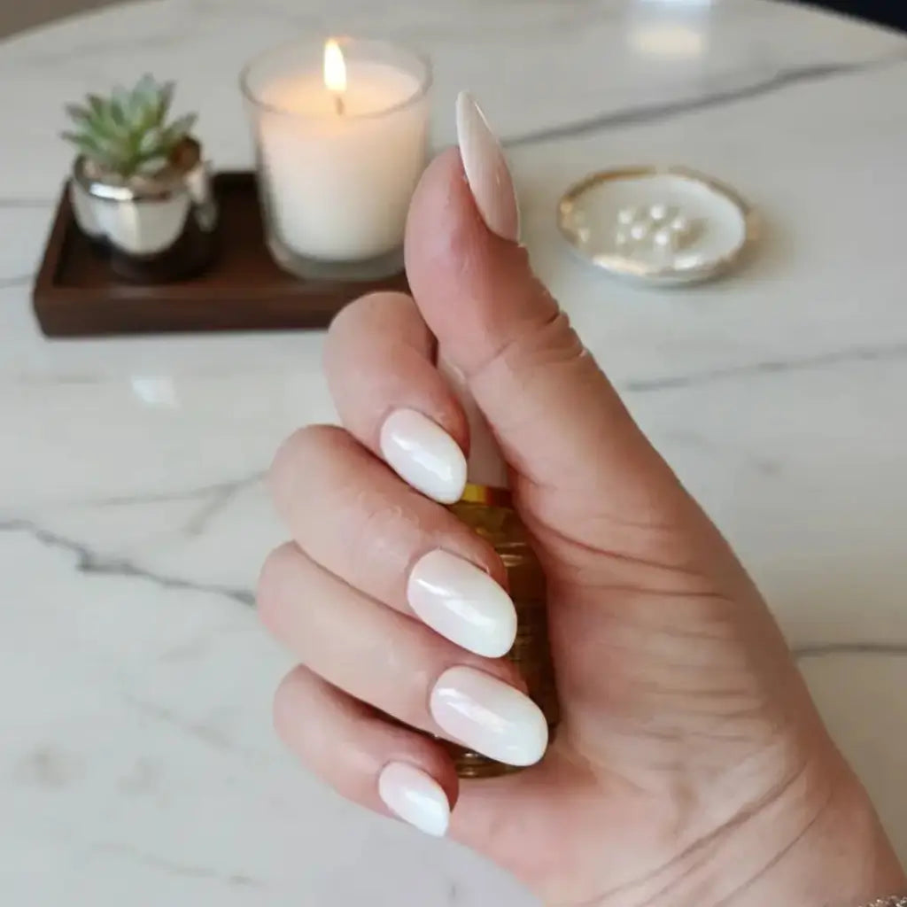 Faux ongles Perlina - Press-on nails baby boomer forme ovale courte, réutilisables Made in France