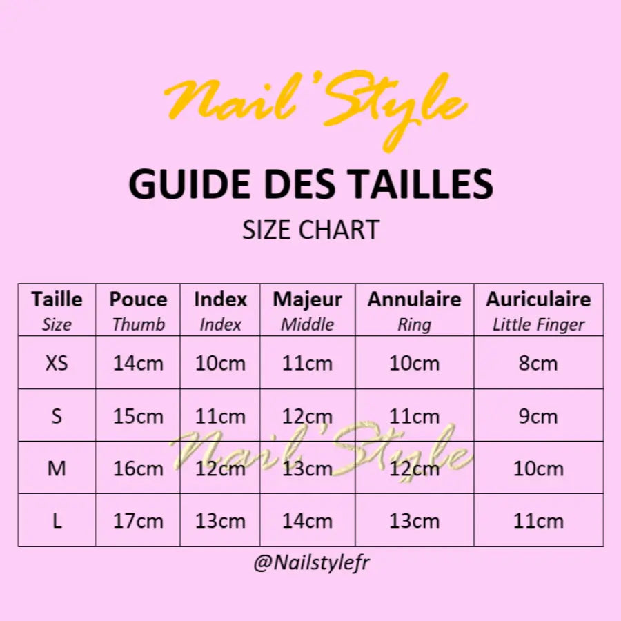 Guide des tailles Nailstylefr : comment mesurer ses ongles pour press-on nails