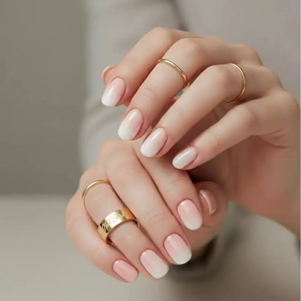 Press-on nails Perlina - Manucure baby boomer rose poudré et blanc avec perles délicate